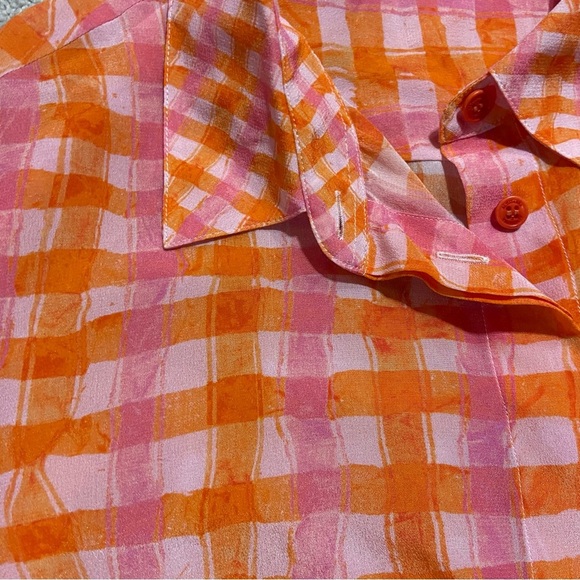 Altuzarra Constintina Gingham Plaid 100% Silk Button Front Top Sz 38 - Picture 7 of 8